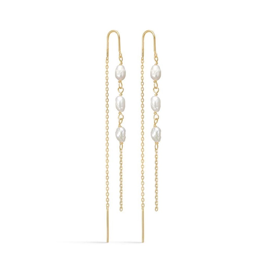 Jewellery Mads Z | Dew Drpos Earrings In 8 Ct. Gold With 3 Pearls