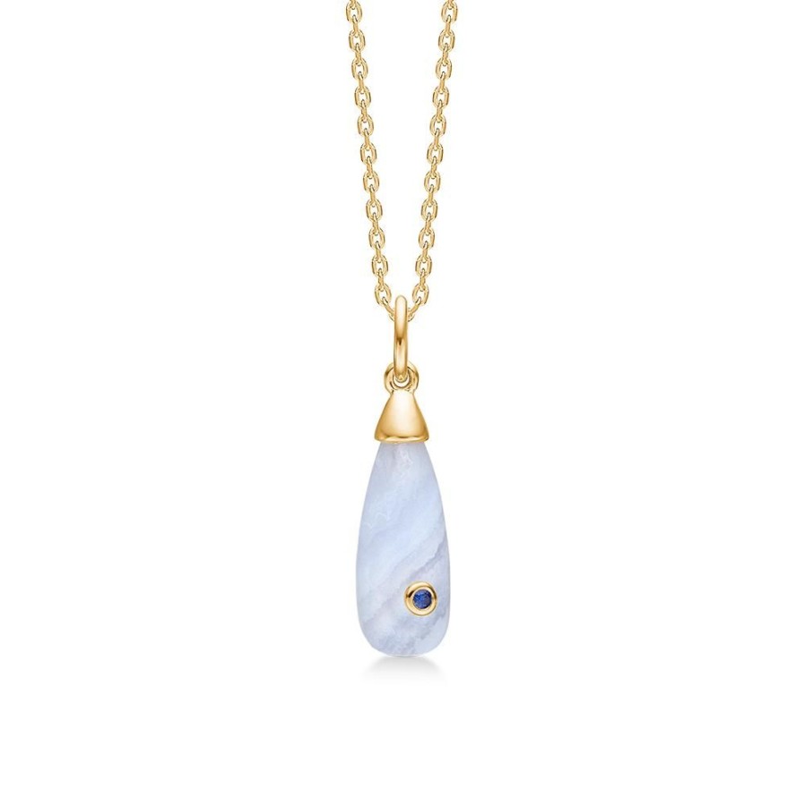 Jewellery Mads Z | Precious Drops Pendant In 14 Ct. Gold With Blue Lace Agate And Sapphire