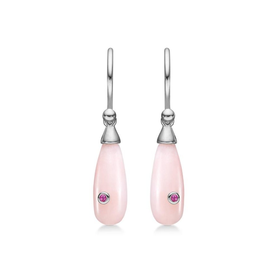 Jewellery Mads Z | Precious Drops Silver Earrings With Pink Opal And Ruby