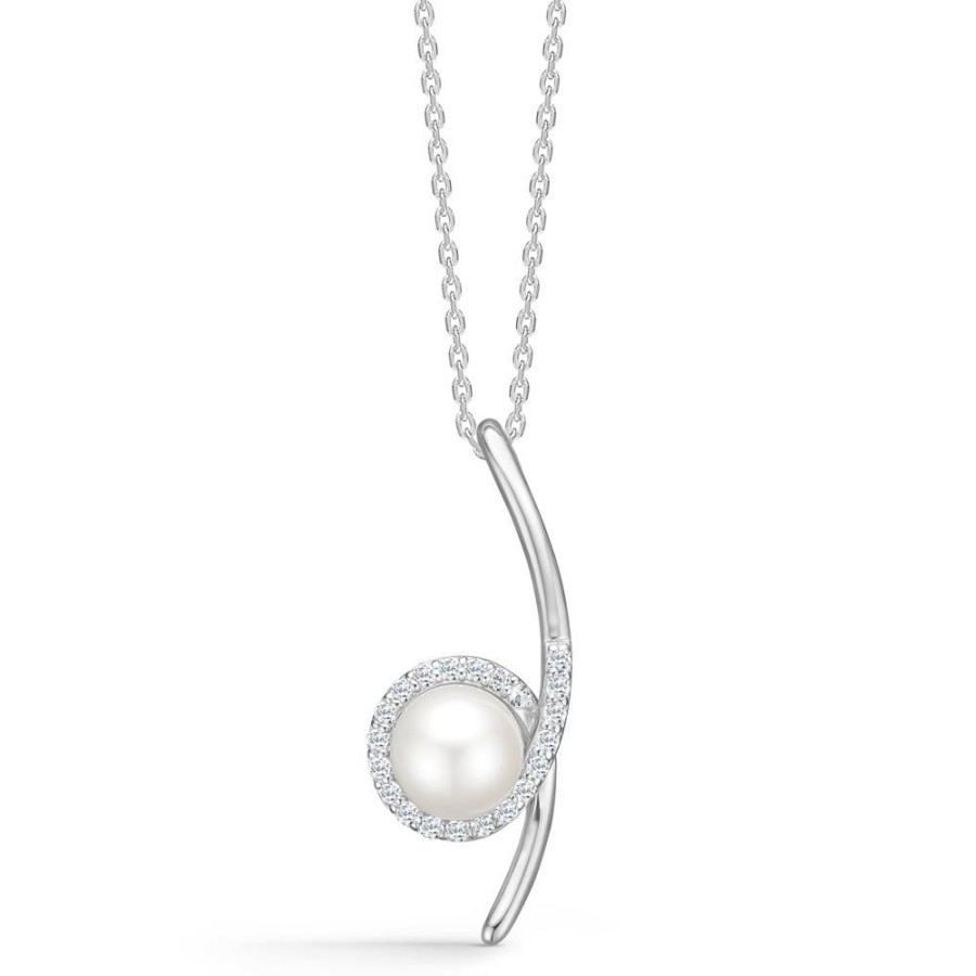 Jewellery Mads Z | Kimberly Silver Necklace With White Topaz And Cultured Pearls