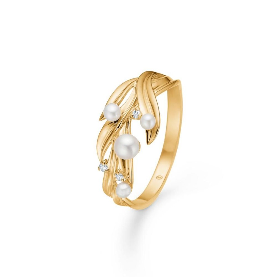 Jewellery Mads Z | Morning Dew Ring In 14 Ct. Gold With Cultured Pearls And Diamond