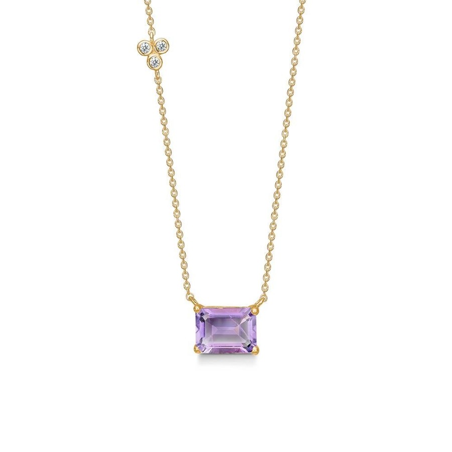 Jewellery Mads Z | Lavender Necklace In 14 Ct. Gold With Pink Amethyst And Diamonds