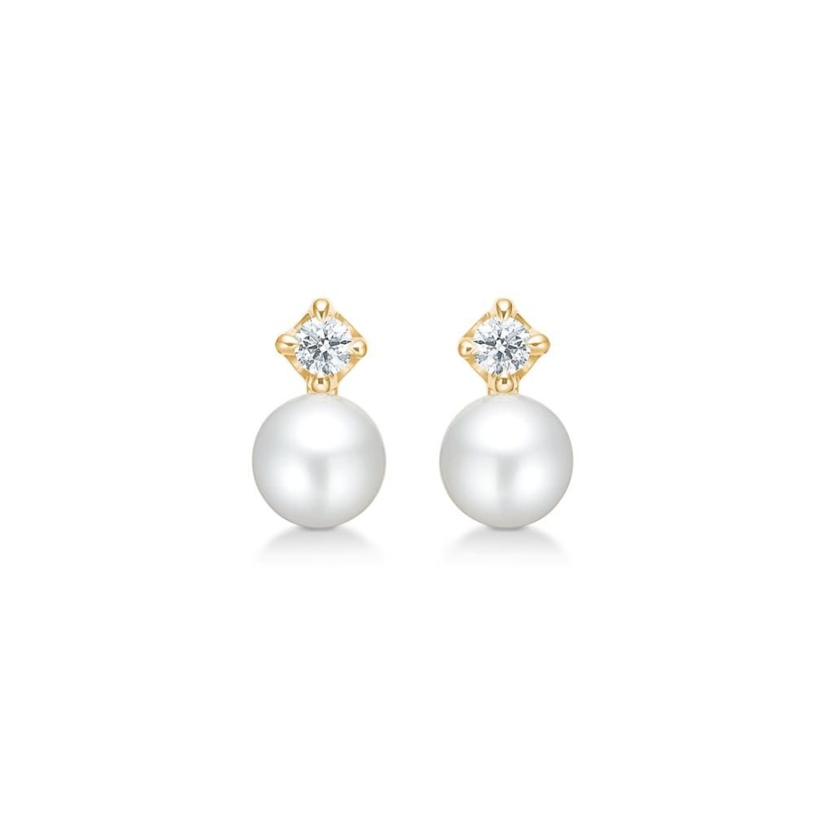 Jewellery Mads Z | Crown Pearl Earrings In 14 Ct. Gold With Diamonds And Cultured Pearl