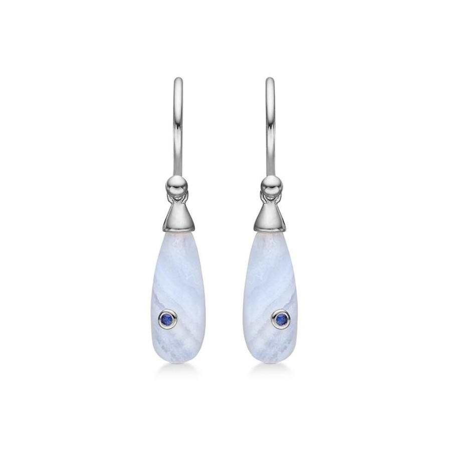 Jewellery Mads Z | Precious Drops Silver Earrings With Blue Lace Agate And Sapphire