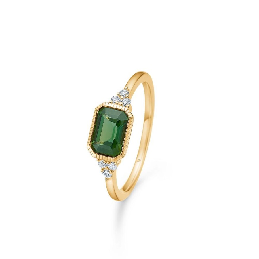 Jewellery Mads Z | Elvira Ring In 14 Ct. Gold With Green Tourmaline And Diamonds