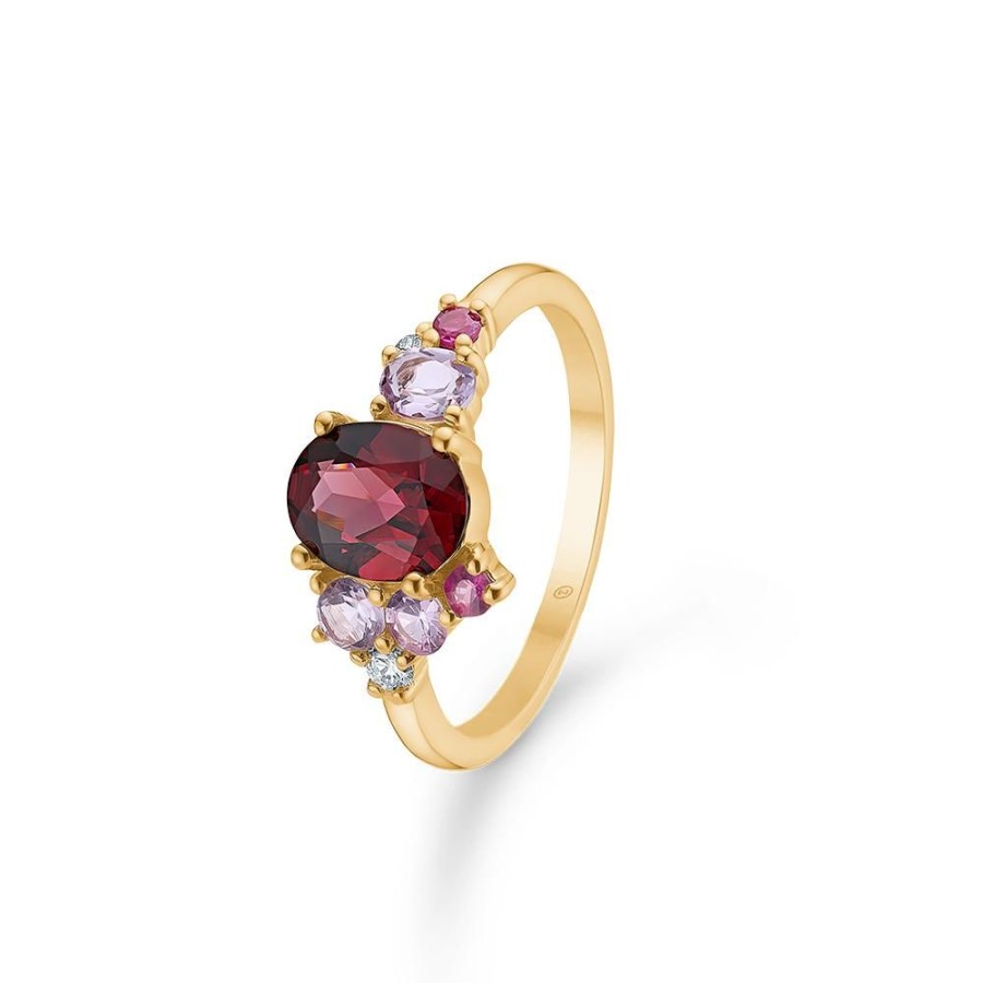 Jewellery Mads Z | Four Seasons Autumn Ring In 14 Ct. Gold With Garnet And Ruby