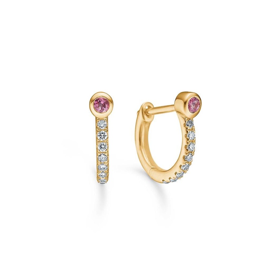 Jewellery Mads Z | Hug Earrings In 14 Ct. Gold With Pink Topaz And Diamonds