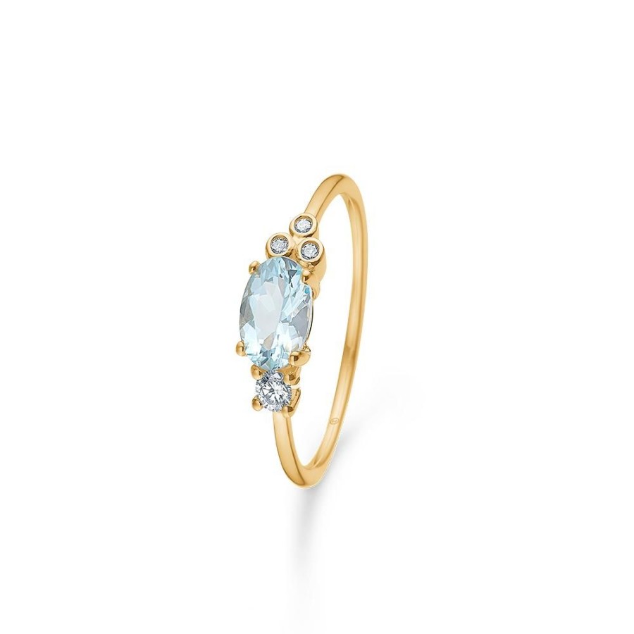 Jewellery Mads Z | Aquamarine Ring In 14 Ct. Gold With Aquamarine And Diamonds