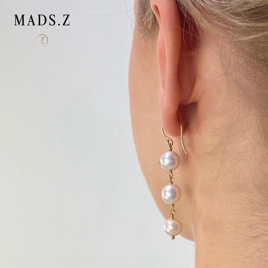 Jewellery Mads Z | Treasure Earrings In 14 Ct. Gold With 3 Cultured Pearls