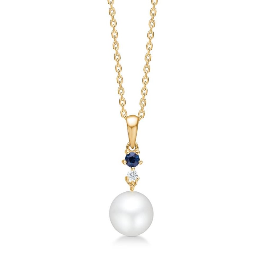 Jewellery Mads Z | Blue Felicity Pendant In 14 Ct. Gold With Sapphire And Diamonds