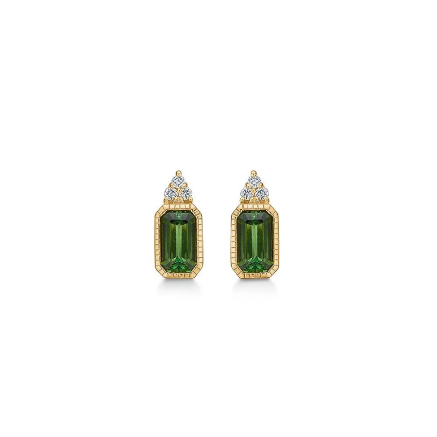 Jewellery Mads Z | Elvira Earrings In 14 Ct. Gold With Green Tourmaline And Diamonds