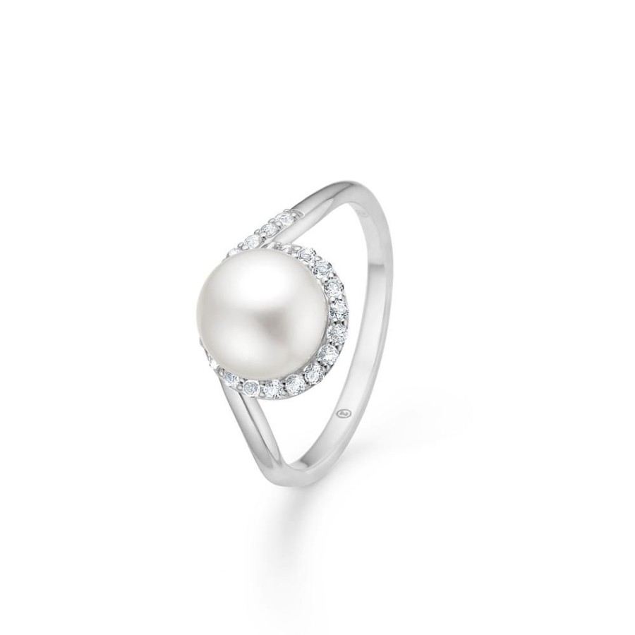 Jewellery Mads Z | Kimberly Silver Ring With White Topaz And Cultured Pearls