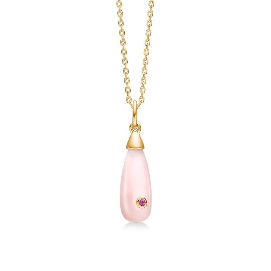 Jewellery Mads Z | Precious Drops Pendant In 14 Ct. Gold With Pink Opal And Ruby