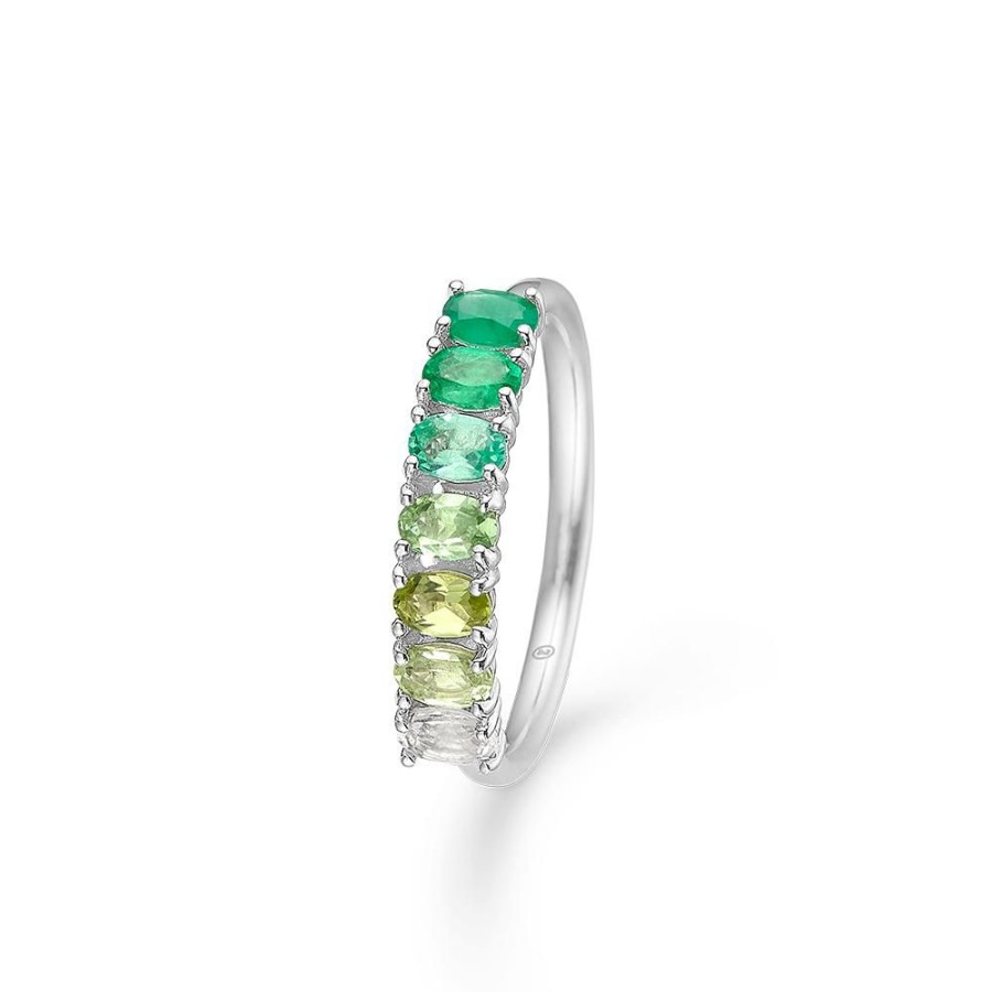 Jewellery Mads Z | Poetry Emerald Silver Ring W. Precious Stones