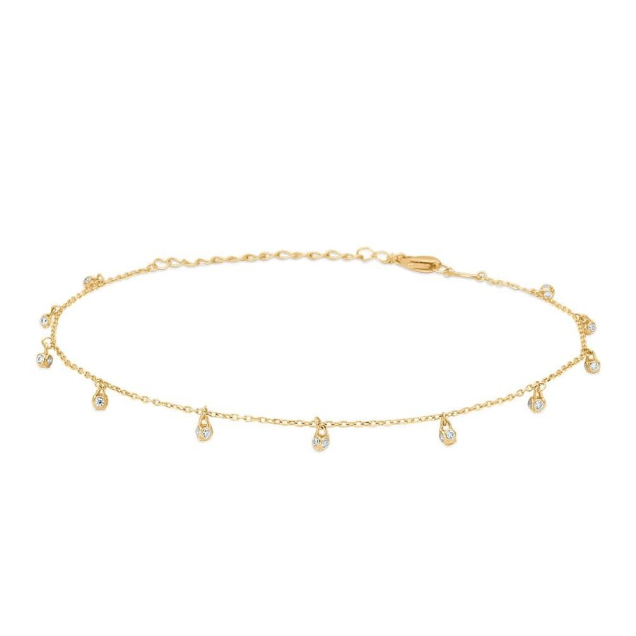 Jewellery Mads Z | Nora Ankle Chain In 8 Ct. Gold With Zirconia