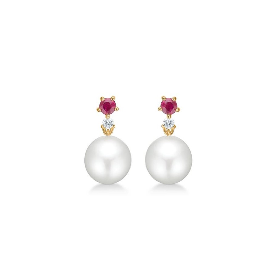 Jewellery Mads Z | Pink Felicity Earrings In 14 Ct. Gold With Ruby And Diamonds