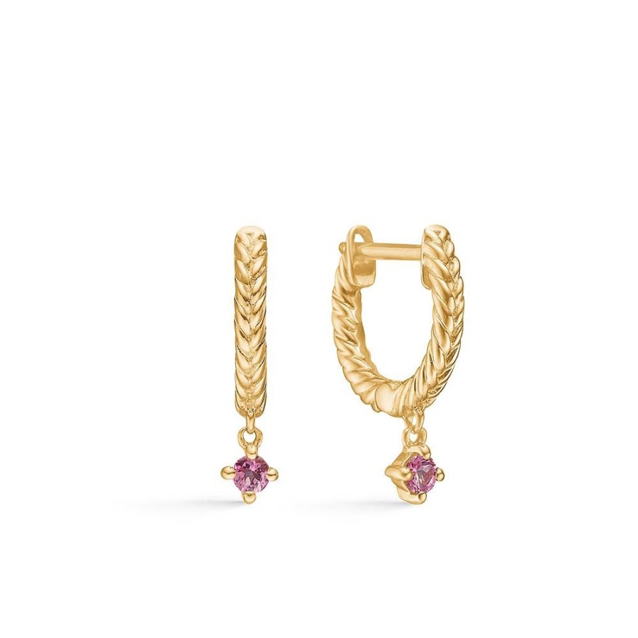 Jewellery Mads Z | Kiss Earrings In 14 Ct. Gold With Pink Topaz