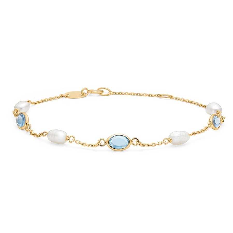 Jewellery Mads Z | Abigail Bracelet In 8 Ct. Gold With Cultured Pearls And Zirconia