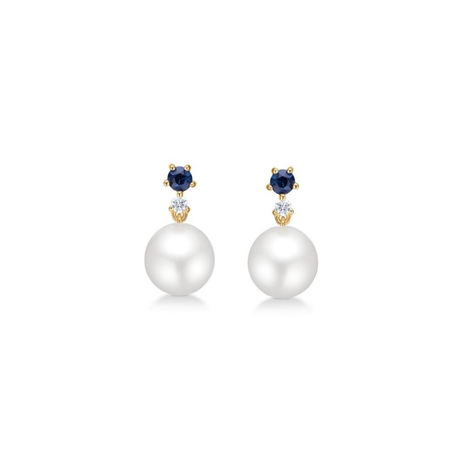 Jewellery Mads Z | Blue Felicity Earrings In 14 Ct. Gold With Sapphire And Diamonds