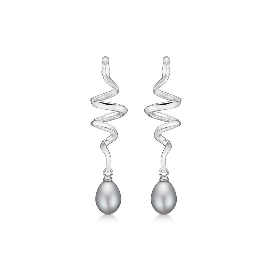 Jewellery Mads Z | Swirl W. Pearl Silver Earrings