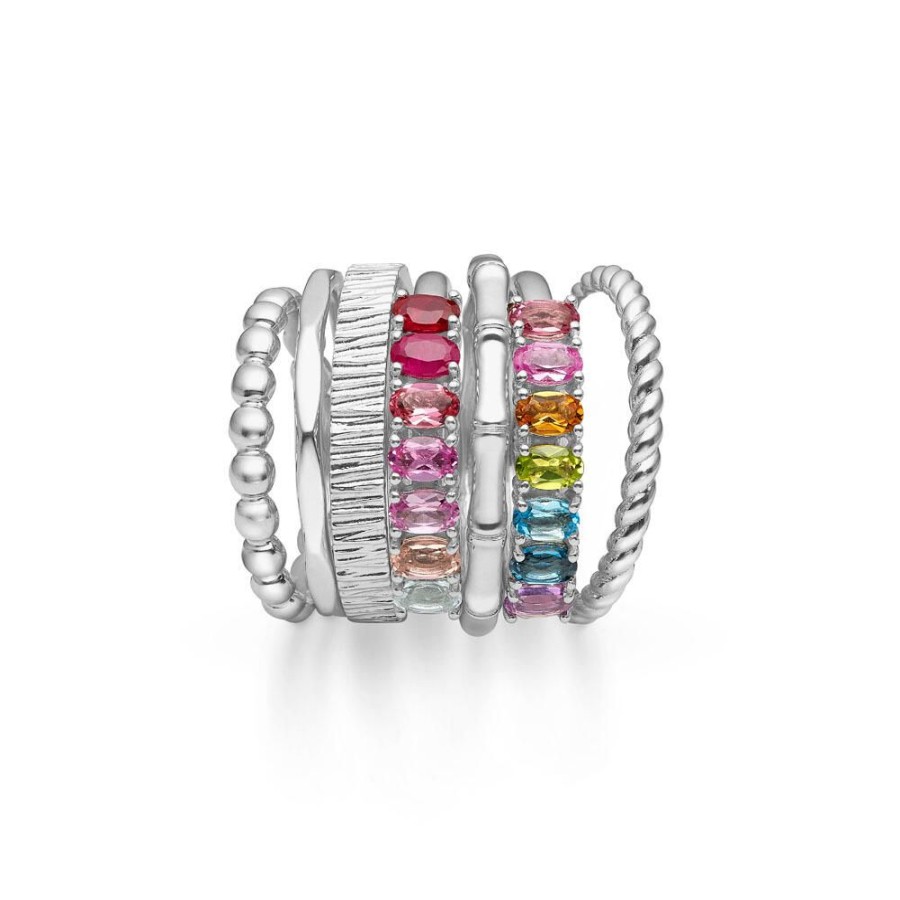 Jewellery Mads Z | Poetry Rainbow Silver Ring W. Precious Stones