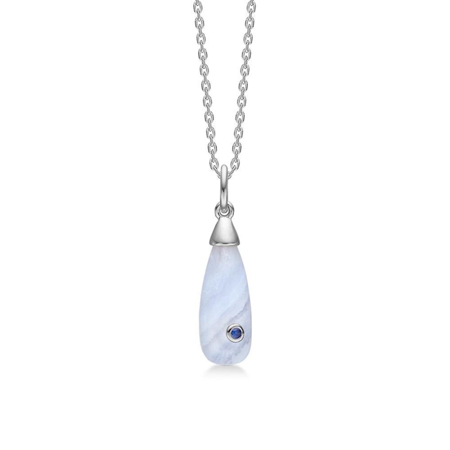 Jewellery Mads Z | Precious Drops Silver Necklace With Blue Lace Agate And Sapphire