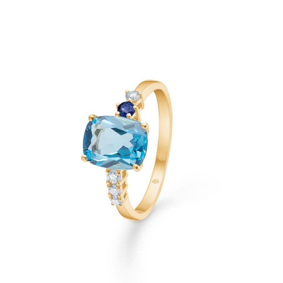 Jewellery Mads Z | Blue Felicity Ring In 14 Ct. Gold With Topaz And Diamonds