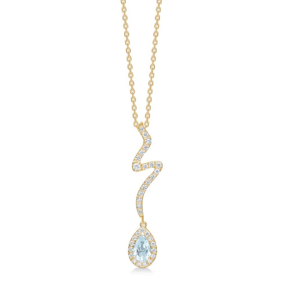 Jewellery Mads Z | Aquatic Pendant In 14 Kt. Gold With Aquamarine And Diamonds