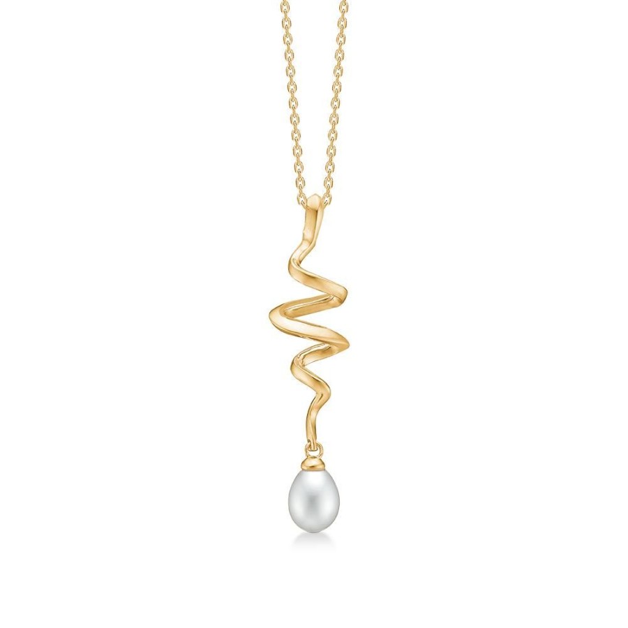 Jewellery Mads Z | Swirl W. Pearl Pendant 14 Ct. Gold