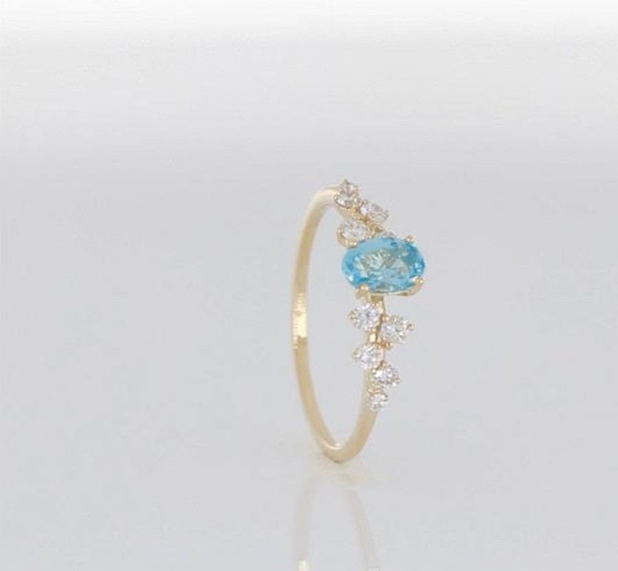 Jewellery Mads Z | Leonora Ring In 14 Ct. Gold With Topaz And Diamonds