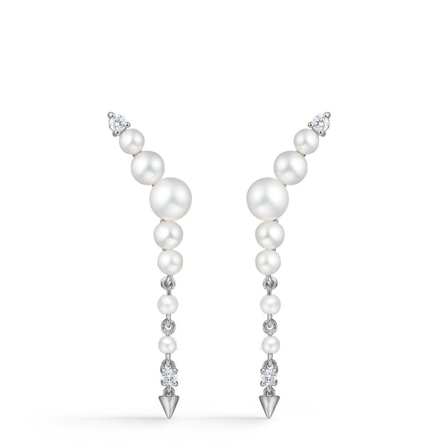 Jewellery Mads Z | Unicorn Silver Earrings With White Topaz And Cultured Pearls