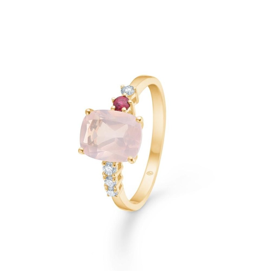 Jewellery Mads Z | Pink Felicity Ring In 14 Ct. Gold With Rose Quartz And Diamond