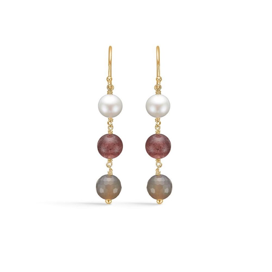 Jewellery Mads Z | Treasure Earrings In 14 Ct. Gold With Quartz, Agate And Pearl