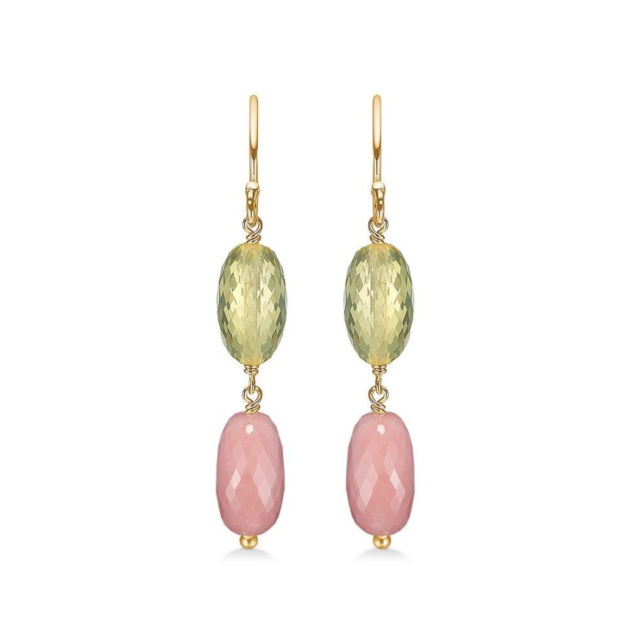 Jewellery Mads Z | Cocktail Earrings In 14 Ct. Gold With Pink Opal