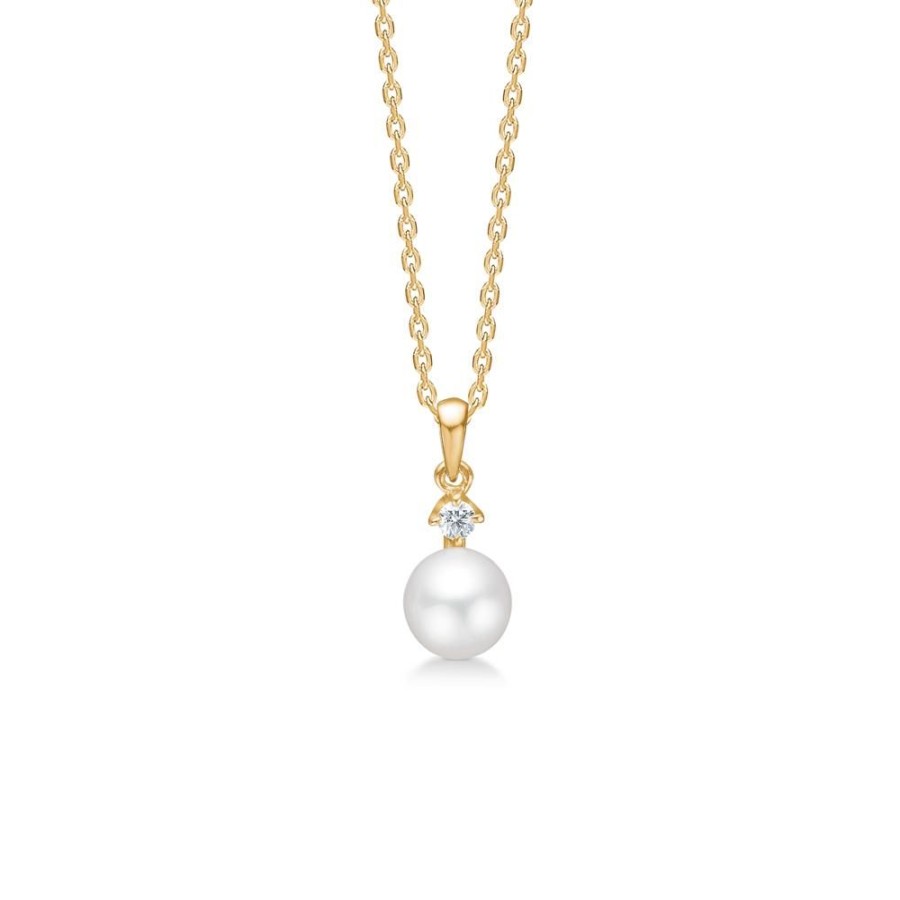 Jewellery Mads Z | Crown Pearl Pendant In 14 Ct. Gold With Diamond And Cultured Pearl