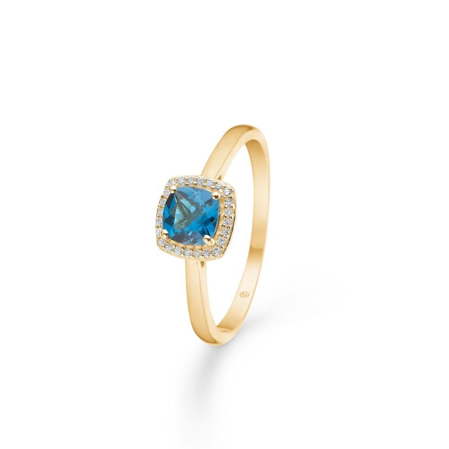 Jewellery Mads Z | Mona Lisa Ring In 14 Ct. Gold With London Blue Topaz And Diamond