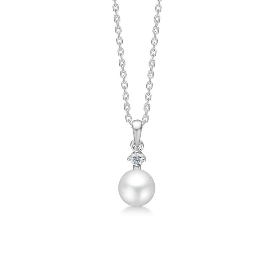 Jewellery Mads Z | Crown Pearl Pendant In 14 Ct. White Gold With Diamonds And Cultured Pearl