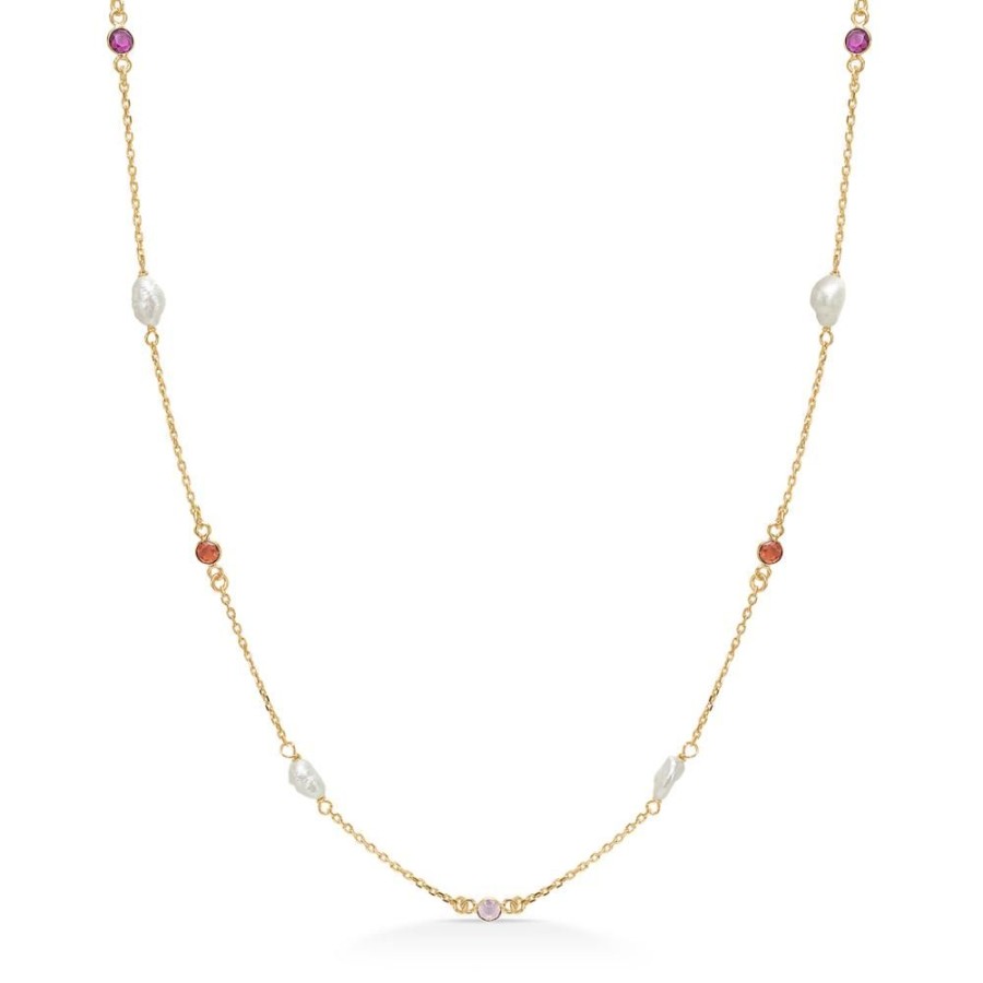 Jewellery Mads Z | Laura Necklace In 8 Ct. Gold With Cultured Pearls And Zirconia