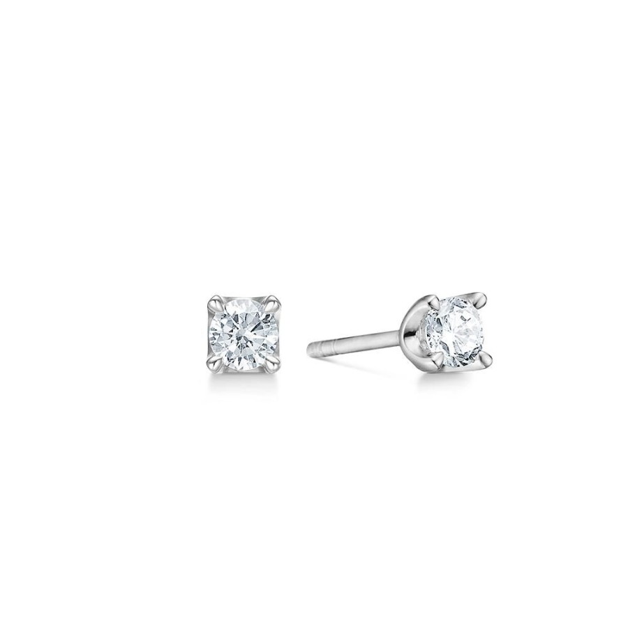 Jewellery Mads Z | Crown Earrings 14 Ct. White Gold W. 0,40 Ct.