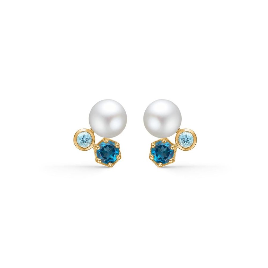 Jewellery Mads Z | Pearl Bliss Earrings In 14 Ct. Gold With Topaz And Pearl