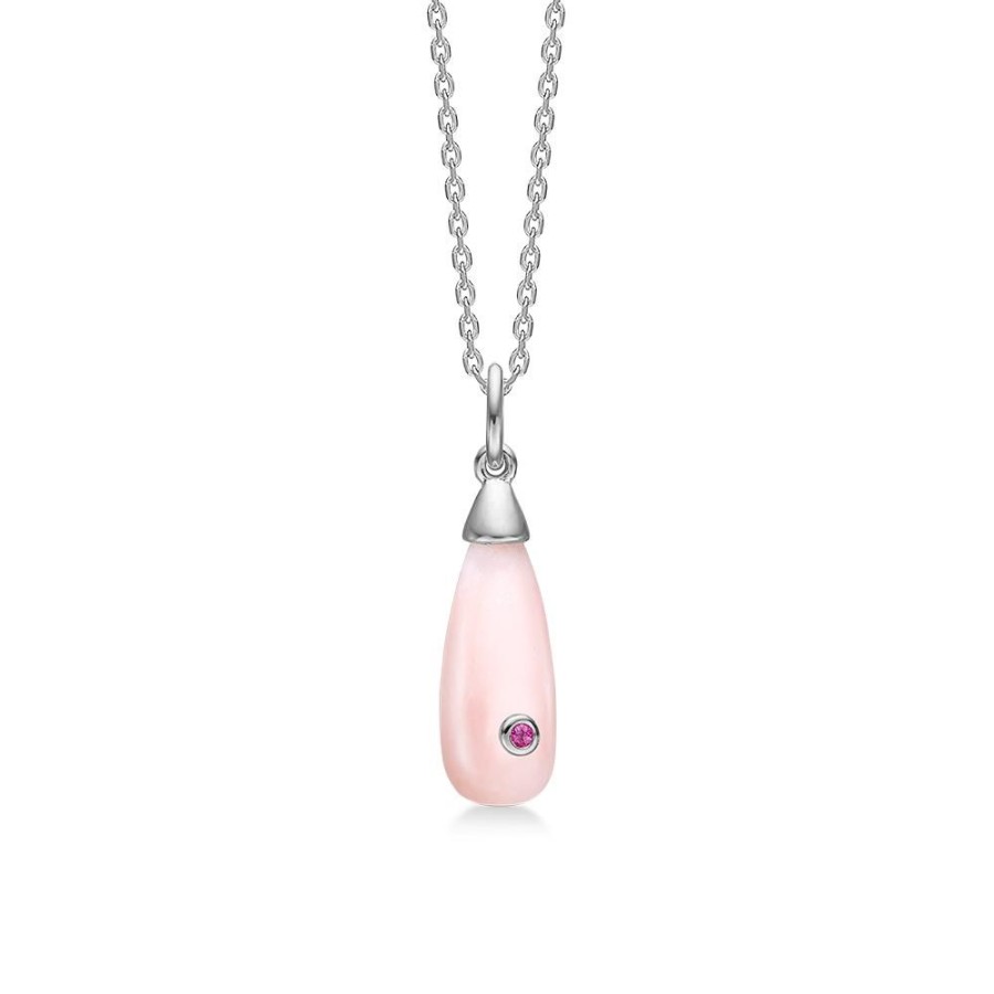 Jewellery Mads Z | Precious Drops Silver Necklace With Pink Opal And Ruby