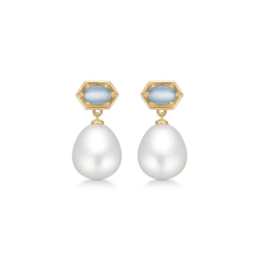 Jewellery Mads Z | Pearl Delight Earrings In 14 Ct. Gold With Aquamarine And Cultured Pearl