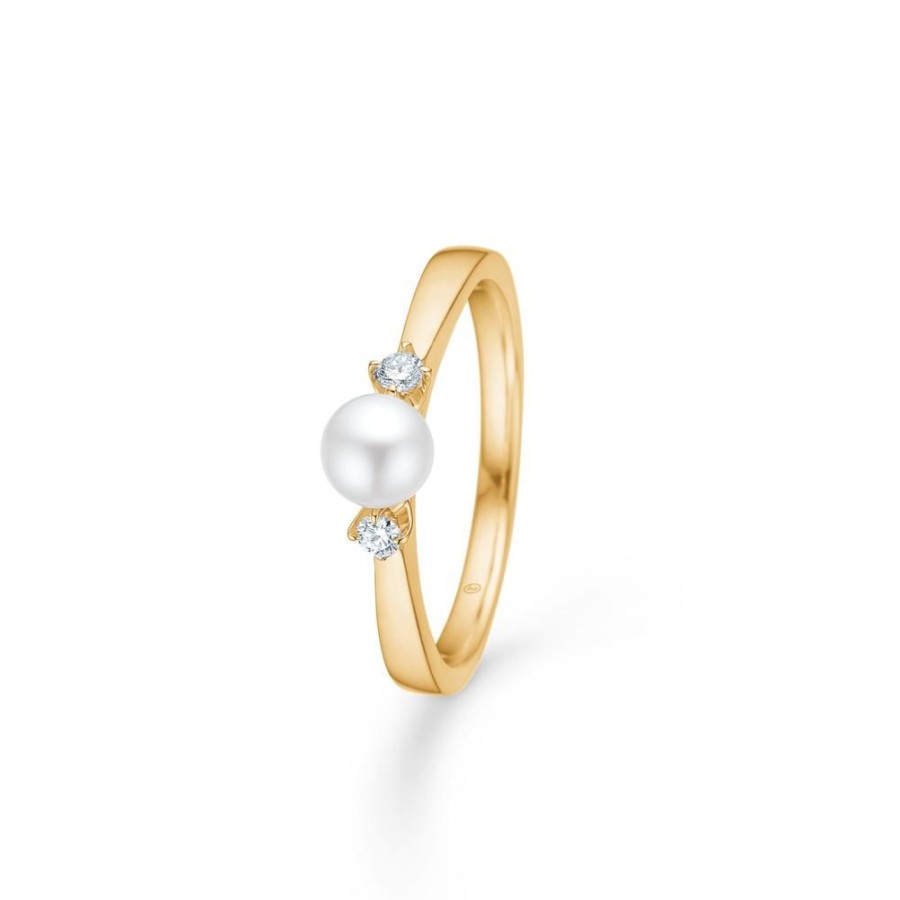 Jewellery Mads Z | Crown Trinity W/Pearl Ring In 14 Ct. Gold With Diamonds And Cultured Pearl