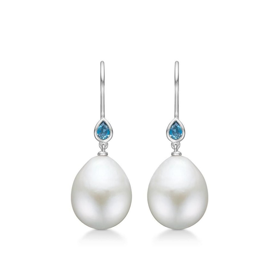 Jewellery Mads Z | Xx Silver Earrings W. Pearls And London Blue Topas