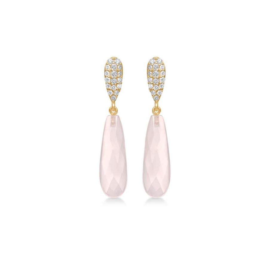 Jewellery Mads Z | Love Drops Earrings In 14 Ct. Gold With Rose Quartz And Diamonds