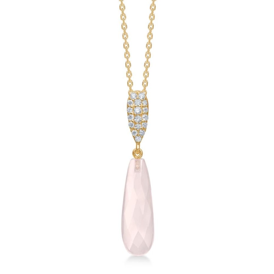 Jewellery Mads Z | Love Drops Pendant In 14 Kt. Gold With Diamond And Rose Quartz