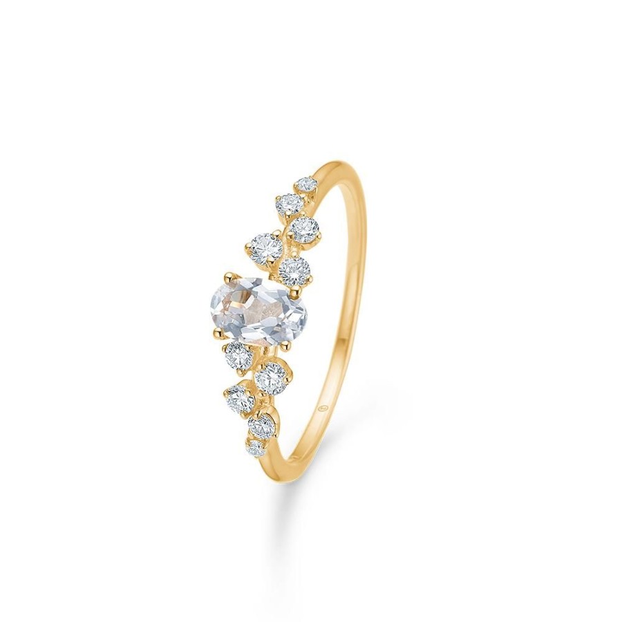 Jewellery Mads Z | Leonora Ring In 14 Ct. Gold With White Topaz And Diamonds