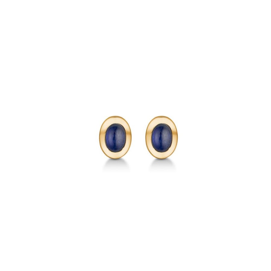 Jewellery Mads Z | Cabochon 14 Ct. Gold Earrings W. Sapphire