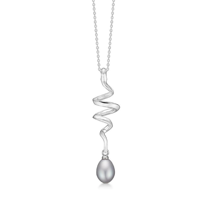 Jewellery Mads Z | Swirl W. Pearl Silver Necklace