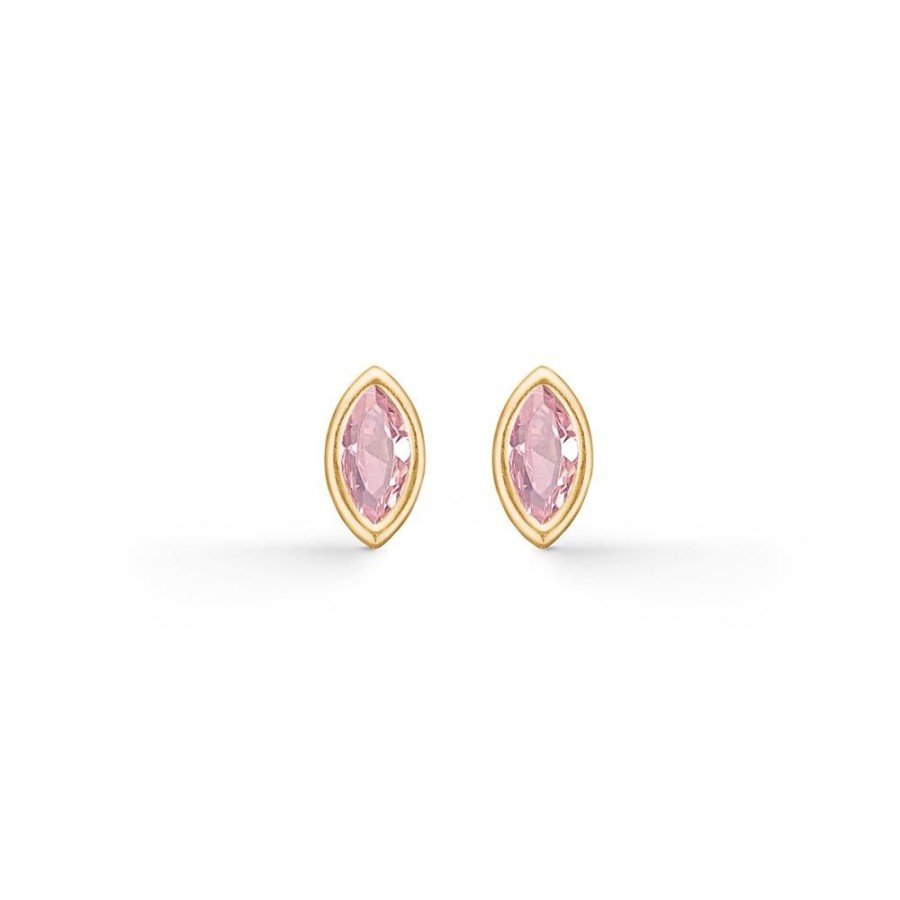 Jewellery Mads Z | Rose Earrings In 8 Ct. Gold With Pink Zirconia